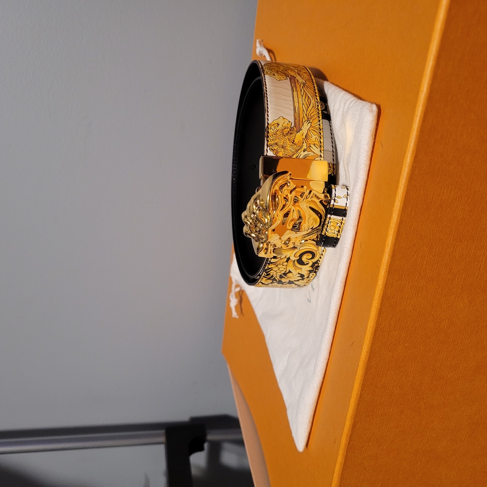 Gold and Black Versace Medusa Buckle Belt